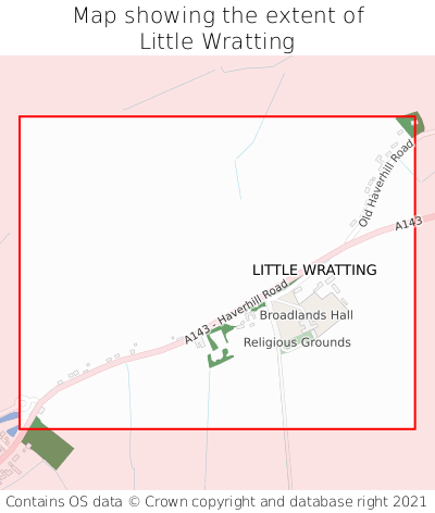 Map showing extent of Little Wratting as bounding box