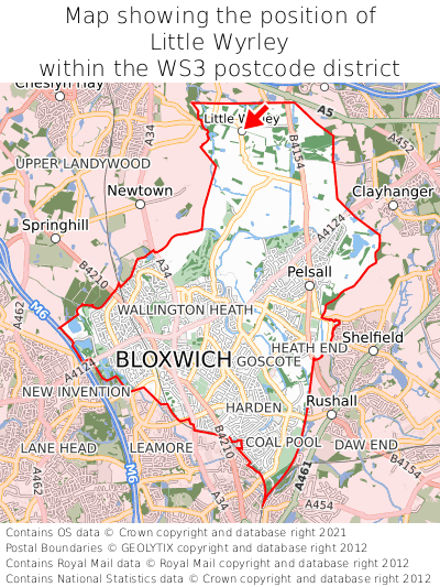 Map showing location of Little Wyrley within WS3