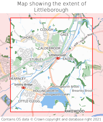 Map showing extent of Littleborough as bounding box