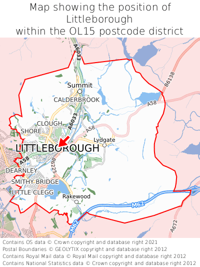 Map showing location of Littleborough within OL15