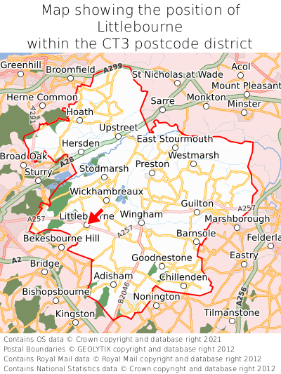Map showing location of Littlebourne within CT3