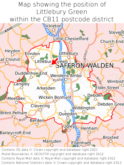 Map showing location of Littlebury Green within CB11