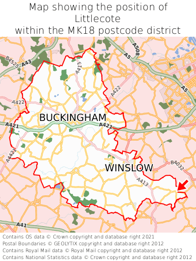 Map showing location of Littlecote within MK18