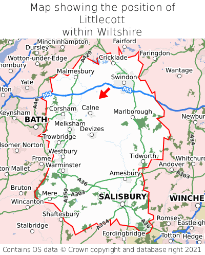 Map showing location of Littlecott within Wiltshire