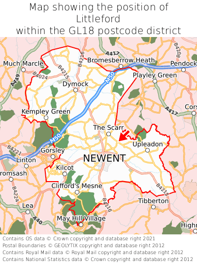 Map showing location of Littleford within GL18