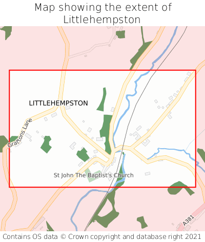 Map showing extent of Littlehempston as bounding box