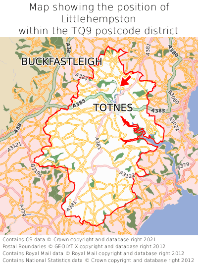 Map showing location of Littlehempston within TQ9
