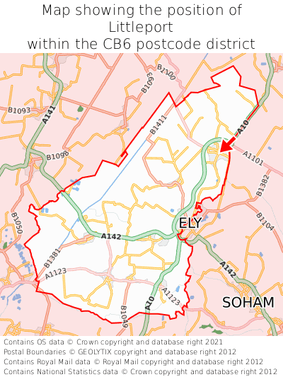 Map showing location of Littleport within CB6