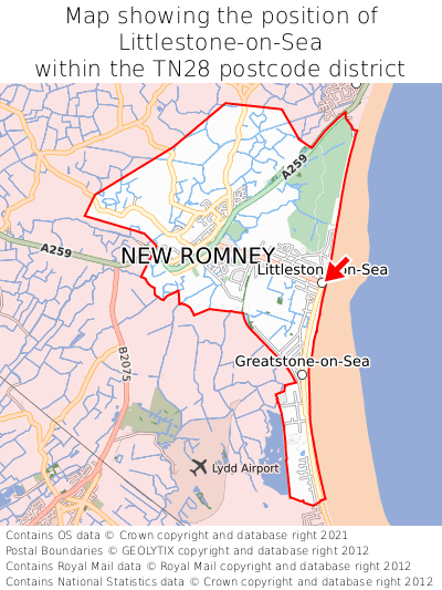 Map showing location of Littlestone-on-Sea within TN28