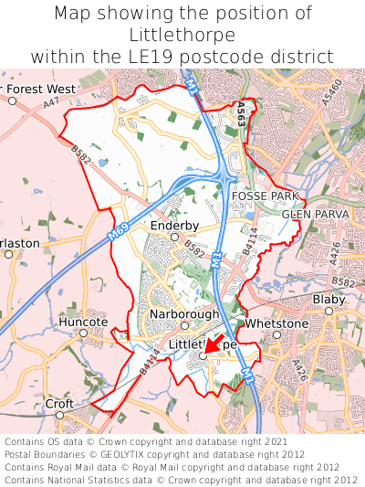 Map showing location of Littlethorpe within LE19