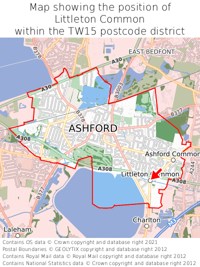 Map showing location of Littleton Common within TW15