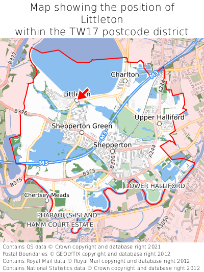 Map showing location of Littleton within TW17