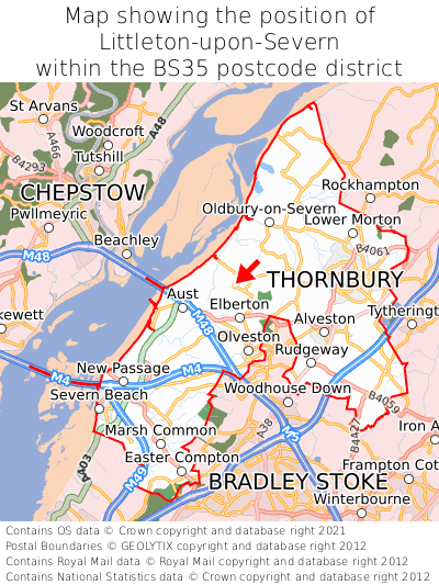 Map showing location of Littleton-upon-Severn within BS35