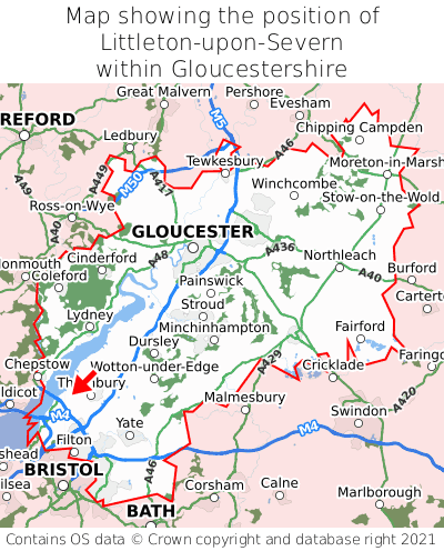 Map showing location of Littleton-upon-Severn within Gloucestershire