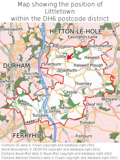 Map showing location of Littletown within DH6