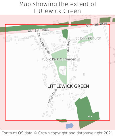 Map showing extent of Littlewick Green as bounding box
