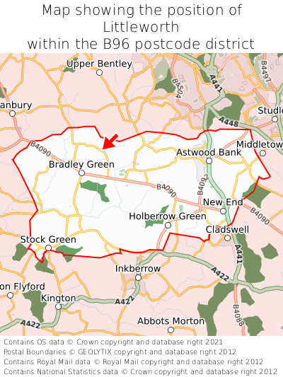 Map showing location of Littleworth within B96
