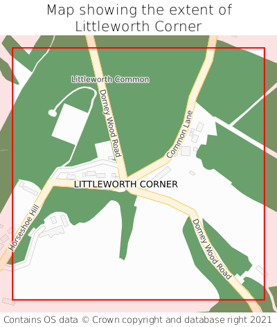 Map showing extent of Littleworth Corner as bounding box