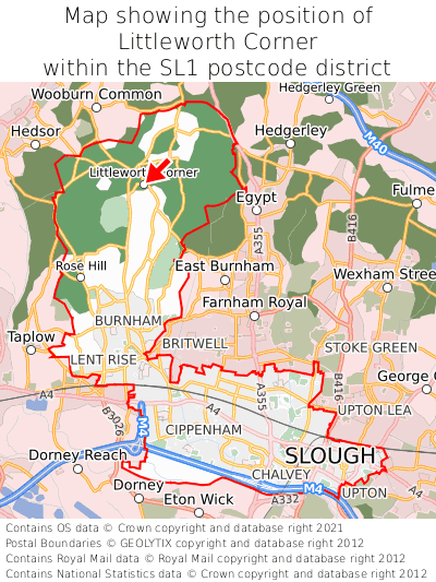 Map showing location of Littleworth Corner within SL1