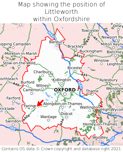 Map showing location of Littleworth within Oxfordshire
