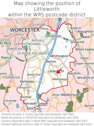 Map showing location of Littleworth within WR5