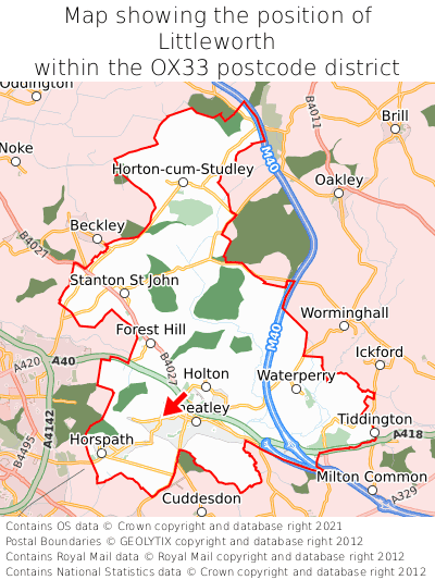 Map showing location of Littleworth within OX33