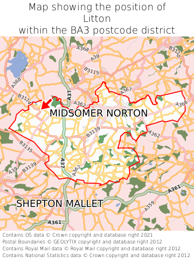Map showing location of Litton within BA3