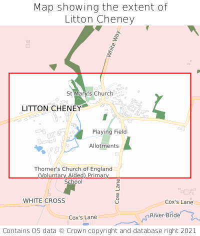 Map showing extent of Litton Cheney as bounding box
