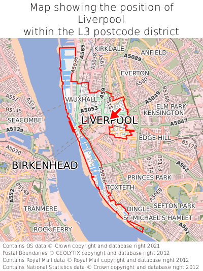 Map showing location of Liverpool within L3