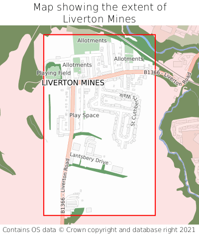 Map showing extent of Liverton Mines as bounding box