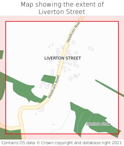 Map showing extent of Liverton Street as bounding box