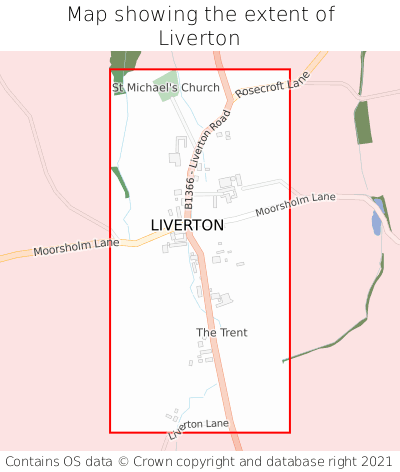 Map showing extent of Liverton as bounding box