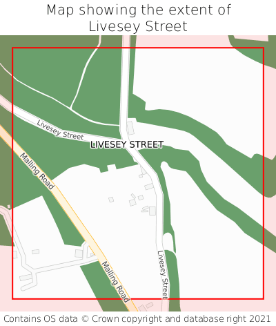 Map showing extent of Livesey Street as bounding box