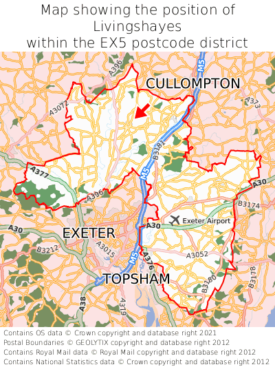 Map showing location of Livingshayes within EX5