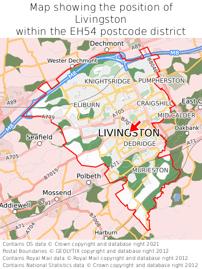 Map showing location of Livingston within EH54