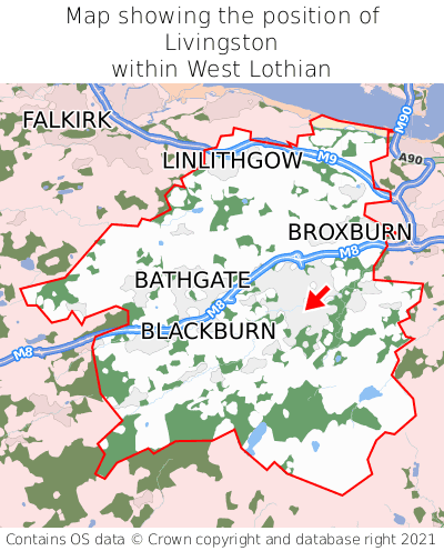 Map showing location of Livingston within West Lothian