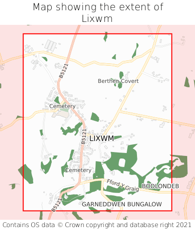 Map showing extent of Lixwm as bounding box