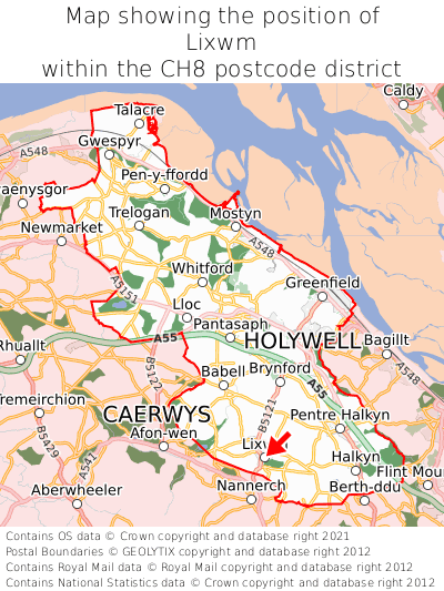 Map showing location of Lixwm within CH8