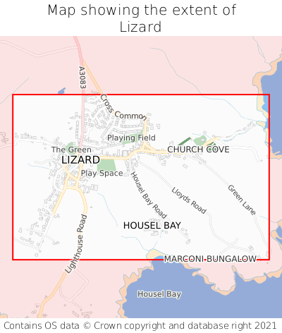 Map showing extent of Lizard as bounding box