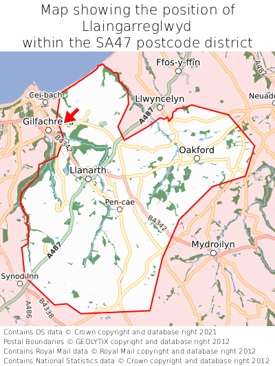 Map showing location of Llaingarreglwyd within SA47