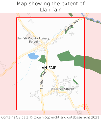Map showing extent of Llan-fair as bounding box