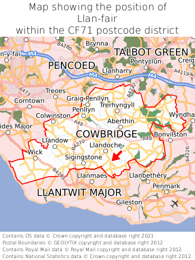 Map showing location of Llan-fair within CF71