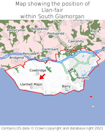 Map showing location of Llan-fair within South Glamorgan