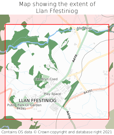 Map showing extent of Llan Ffestiniog as bounding box