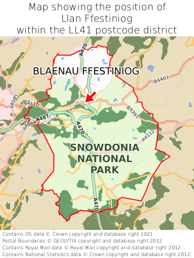 Map showing location of Llan Ffestiniog within LL41
