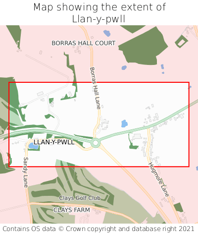 Map showing extent of Llan-y-pwll as bounding box