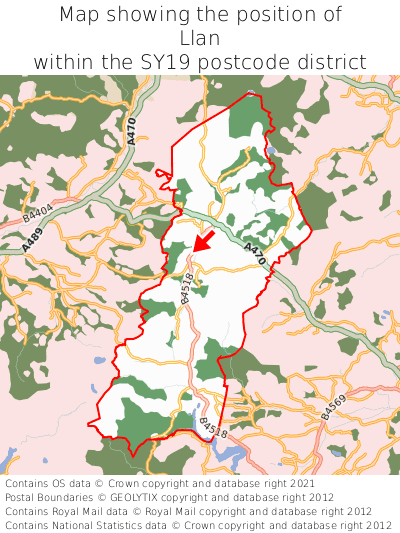 Map showing location of Llan within SY19