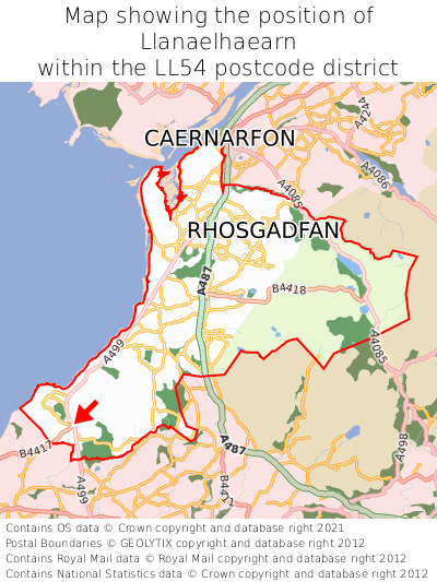 Map showing location of Llanaelhaearn within LL54