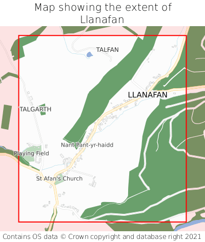 Map showing extent of Llanafan as bounding box