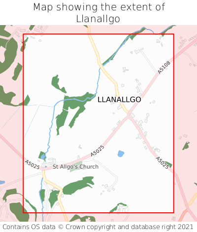 Map showing extent of Llanallgo as bounding box